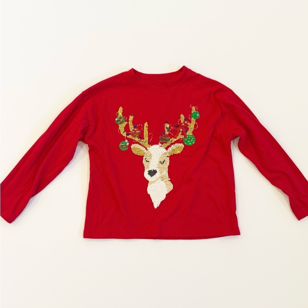 Wonder Nation 4-5T Long Sleeve Sequin Reindeer Top